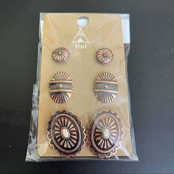 Tipi Boho Western Copper Earring Set - Pierced - Picture 1 of 2